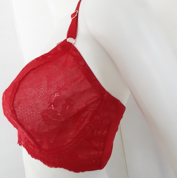 SPARKLY RED LACE UNDER WIRE CAGE BRA SZ 40C - Picture 4 of 9